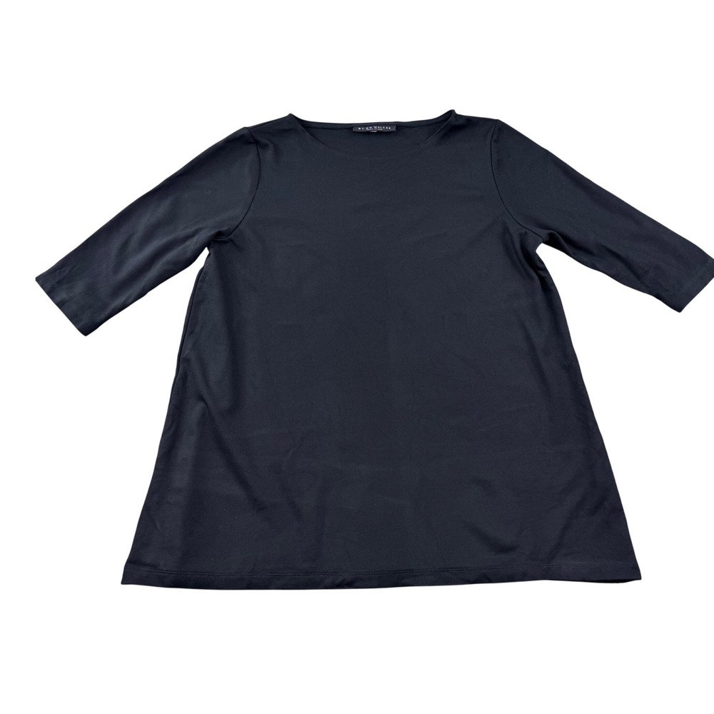 Bryn Walker Piera Ponti Elbow Sleeve Top Black Stretch Knit Tunic S Lagenlook